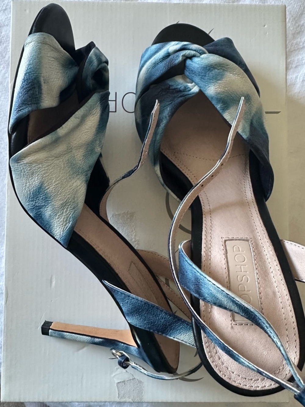 Topshop Blue Tie-Dye Knot Front Slingback Heels